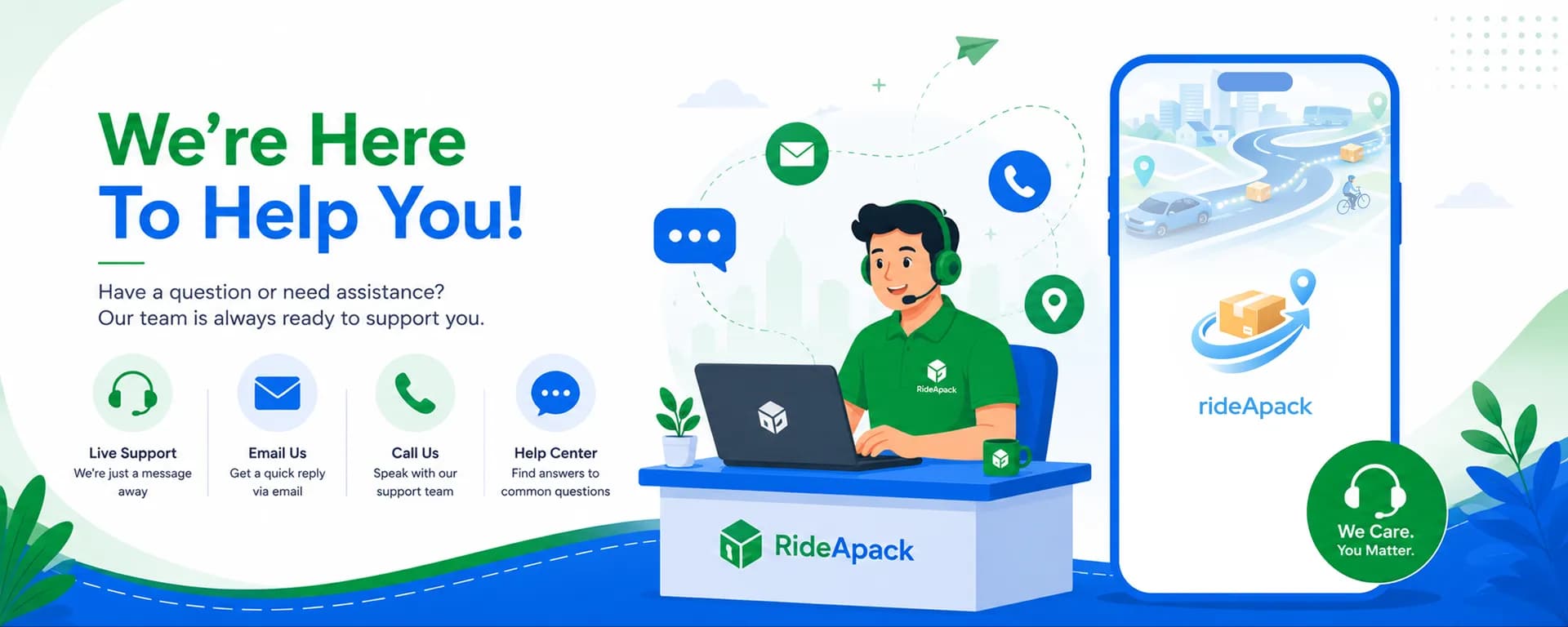 Contact RideApack — live support, email, phone, and help center