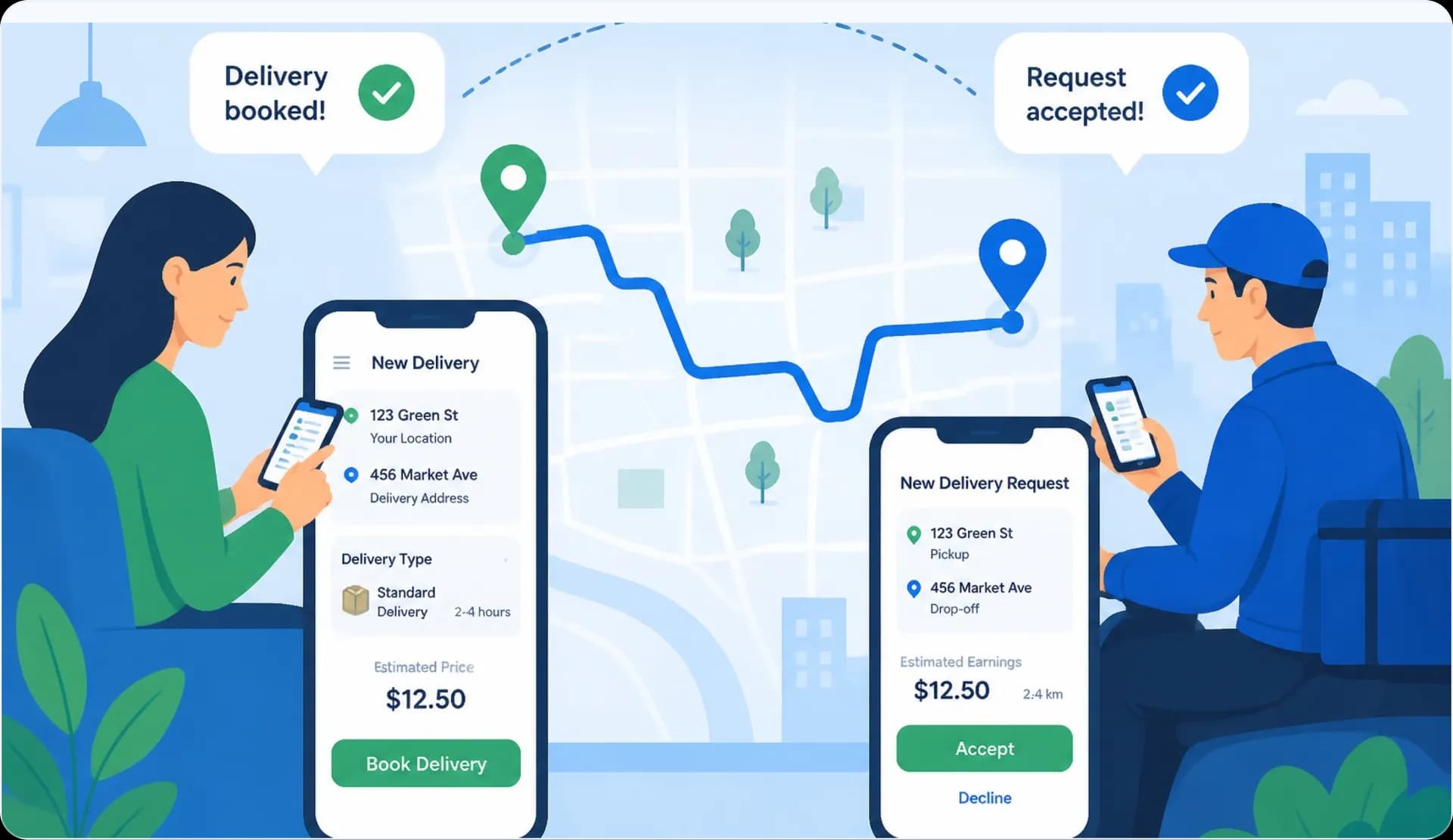 RideApack customers and drivers using the app for deliveries