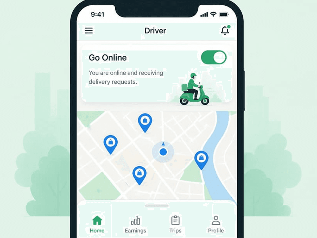 RideApack driver app showing Go Online toggle